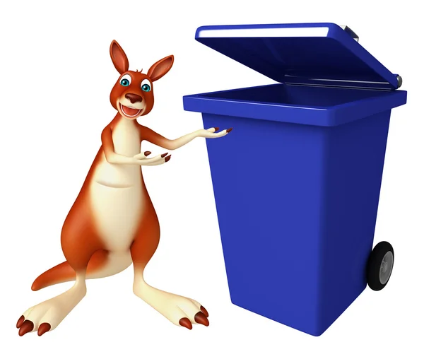 Cute Kangaroo cartoon character  with dustbin — Stock Photo, Image