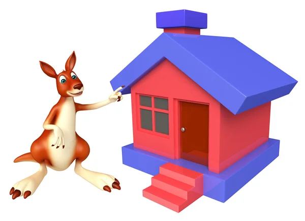 Canguro personaje de dibujos animados con el hogar — Foto de Stock