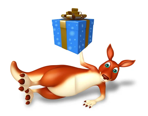 Kangoeroe cartoon karakter met geschenkdoos — Stockfoto