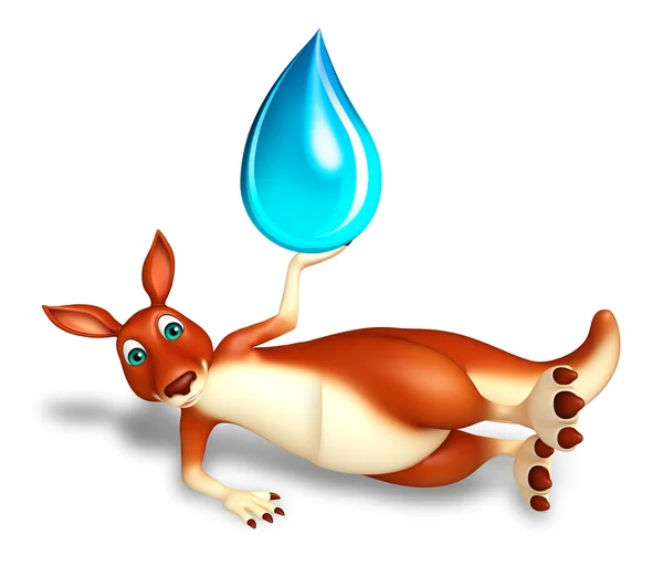 Cute Kangaroo cartoon character with water drop — Stock Photo, Image