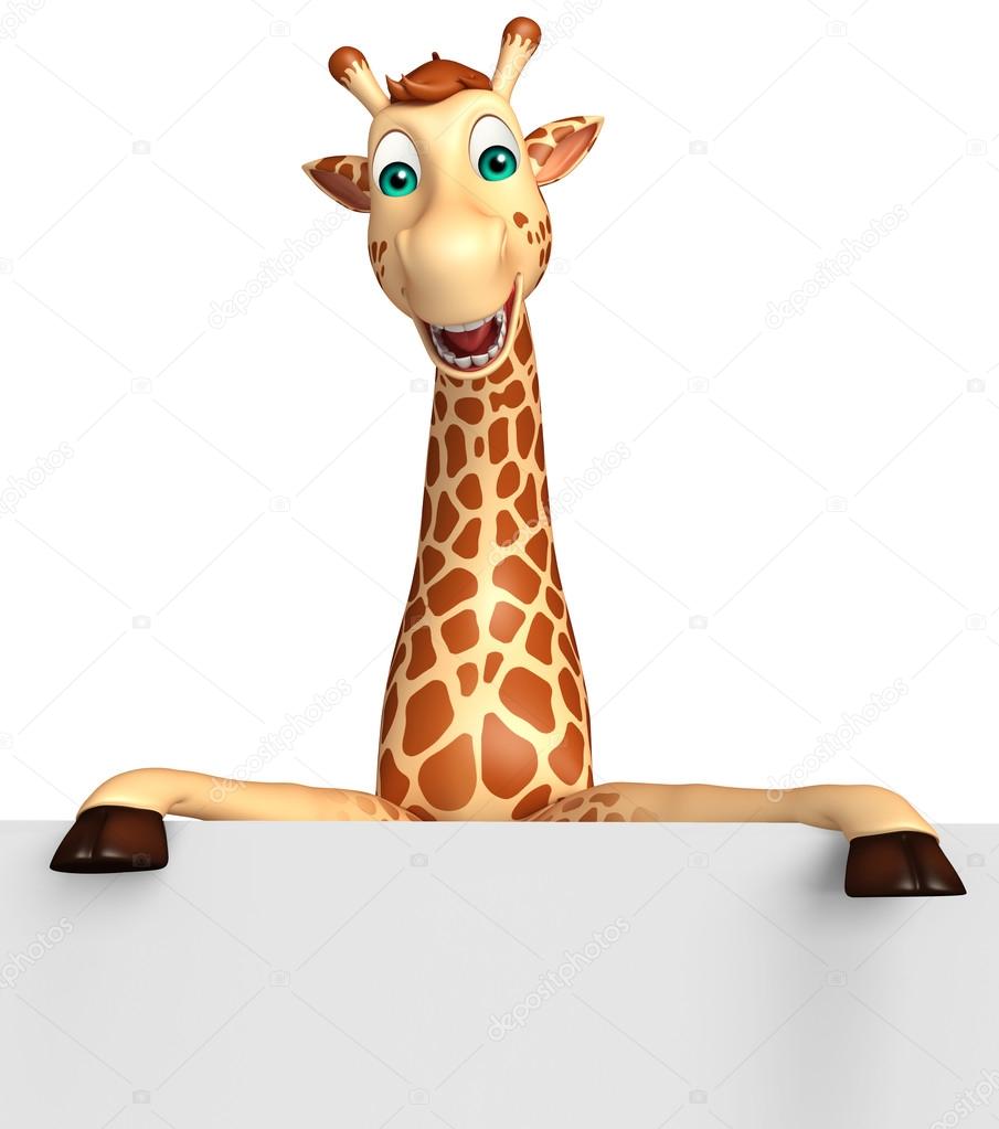 cute Giraffe cartoon character with  board  