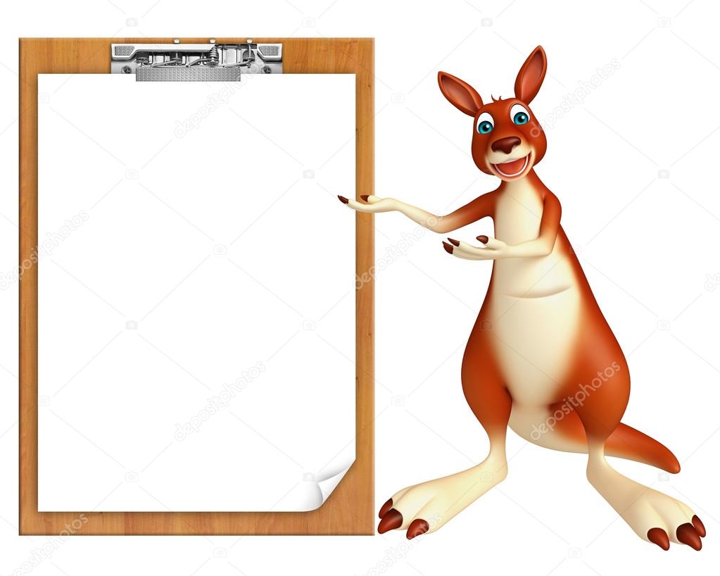 Kangaroo cartoon character with exam pad  