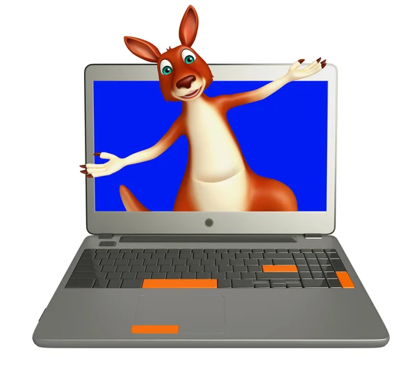 Personagem de desenho animado canguru com laptop — Fotografia de Stock