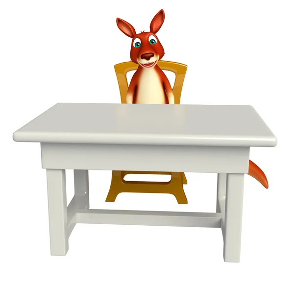 Διασκέδαση καγκουρό χαρακτήρα κινουμένων σχεδίων με τραπέζι και καρέκλα — Φωτογραφία Αρχείου