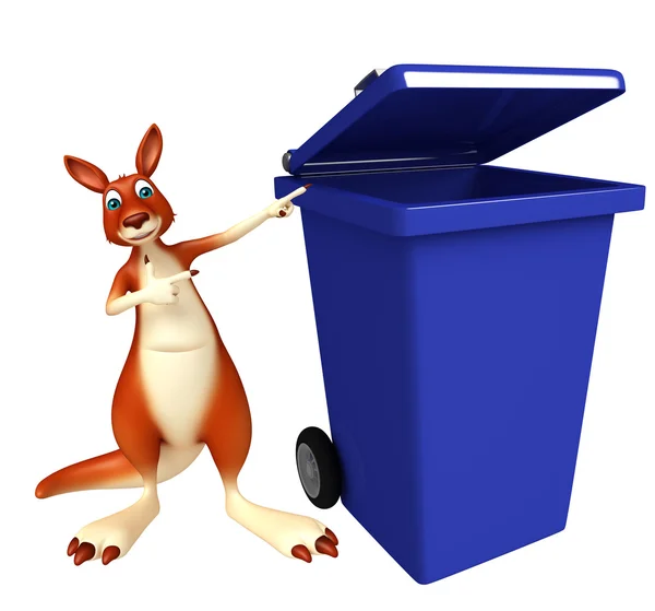 Cute Kangaroo cartoon character  with dustbin — Stock Photo, Image