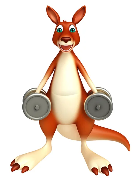 Cute Kangaroo cartoon character with dumbbell — Stock Photo, Image