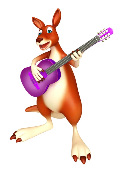 Ładny kangur postać z kreskówki z gitara — Zdjęcie stockowe