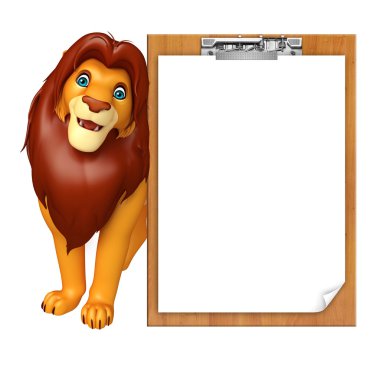 fun Lion cartoon character with exam pad clipart