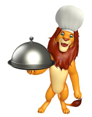 eğlenceli aslan çizgi film karakteri chef şapka ve cloche