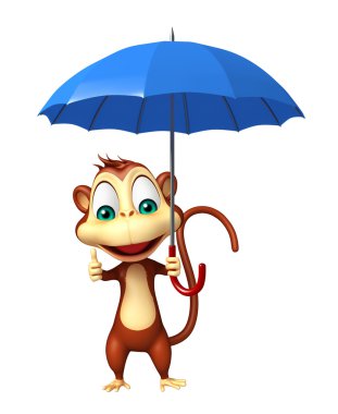 şemsiye ile sevimli maymun çizgi film karakteri