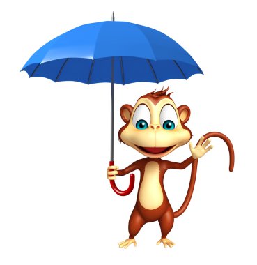 şemsiye ile sevimli maymun çizgi film karakteri
