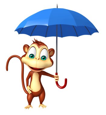 şemsiye ile sevimli maymun çizgi film karakteri