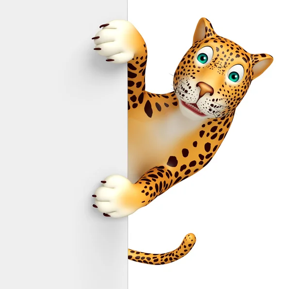 Divertido personagem de desenho animado Leopard com bordo — Fotografia de Stock