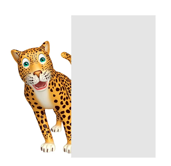 Divertido personagem de desenho animado Leopard com bordo — Fotografia de Stock