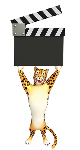 Leopardo personaggio dei cartoni animati con clapboard — Foto Stock