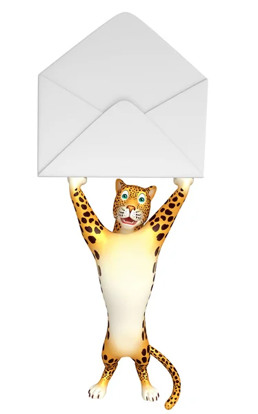 Divertido personaje de dibujos animados de leopardo con correo —  Fotos de Stock