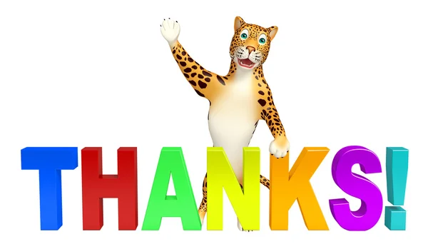 Fun Leopard cartoon character  with thanks sign — Stock Photo, Image