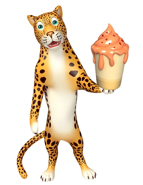 Divertido personagem de desenho animado Leopard com sorvete — Fotografia de Stock