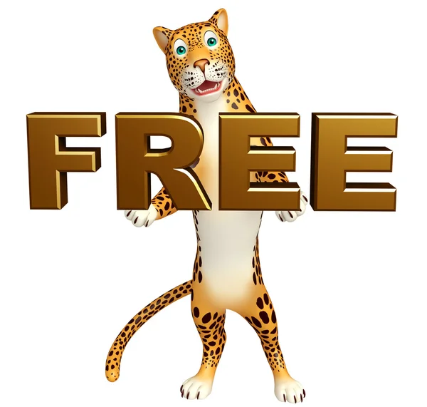 Fun Leopard cartoon character   with free sign — Stock Photo, Image