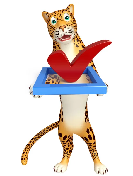 Fun Leopard cartoon character with right sign — Stock Photo, Image