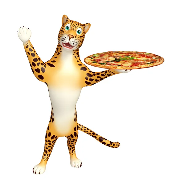 Roztomilé kreslené postavičky Leopard s pizzou — Stock fotografie