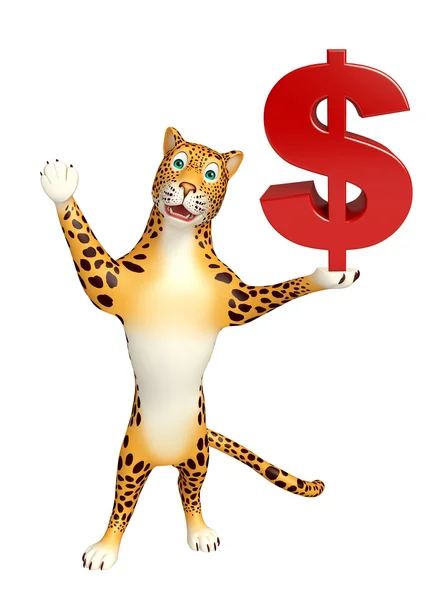 Divertido personagem de desenho animado Leopard com sinal de dólar — Fotografia de Stock