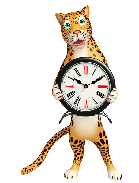 Personnage de dessin animé léopard mignon avec horloge — Photo