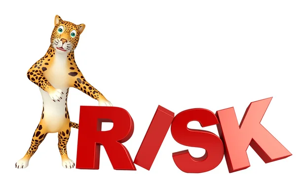 Caricatura de leopardo con signo de riesgo — Foto de Stock