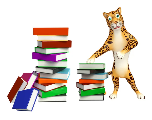 Amusant personnage de dessin animé léopard avec livre — Photo
