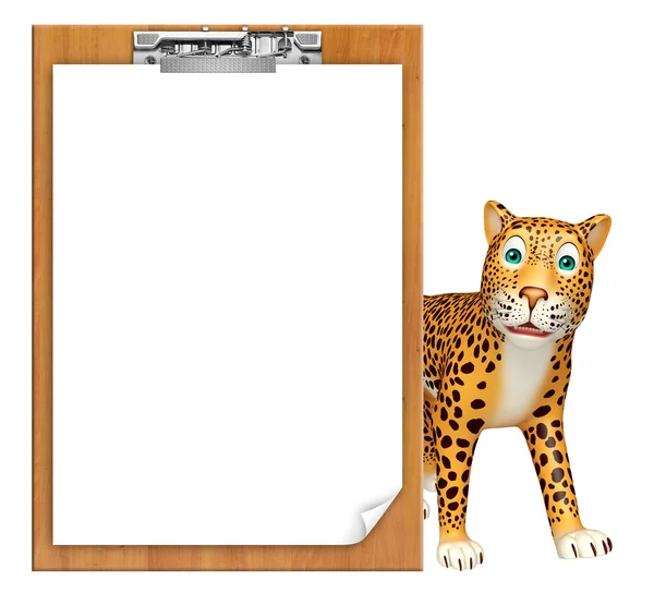 Personaje de dibujos animados de leopardo con plataforma de examen — Foto de Stock