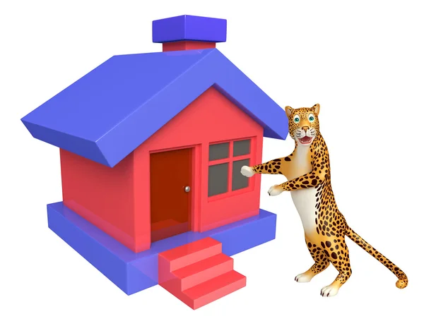 Personaje de dibujos animados de leopardo con hogar — Foto de Stock