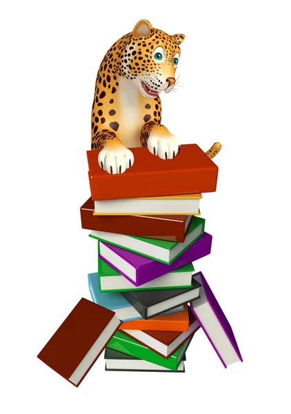 Spaß Leopard Cartoon-Figur mit Buch — Stockfoto