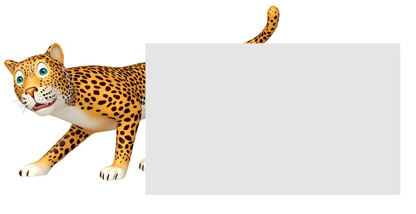 Fun Leopard cartoon character with  board — Stock Photo, Image