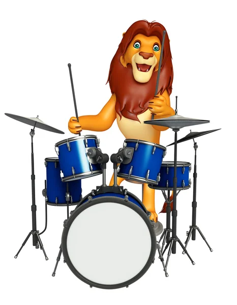 Милый персонаж мультфильма "Лев" с барабаном — стоковое фото