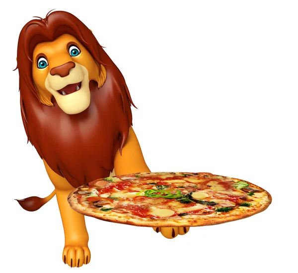 León personaje de dibujos animados con pizza —  Fotos de Stock