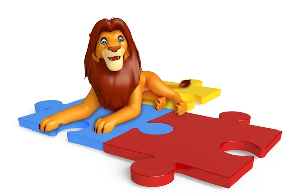 Leuke Lion stripfiguur met puzzel — Stockfoto