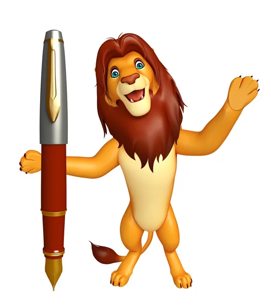 Kul Lion seriefiguren med penna — Stockfoto