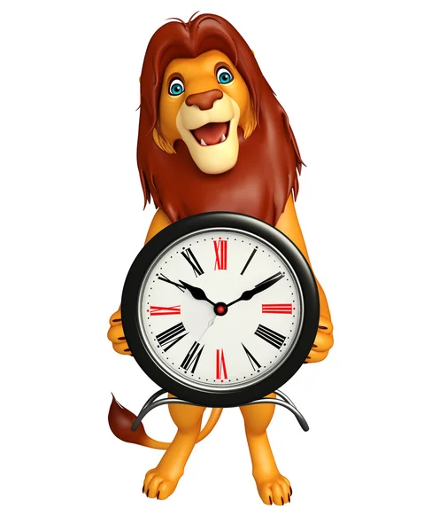 Lion personnage de dessin animé avec horloge — Photo