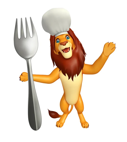 Fun Lion cartoon character  with chef hat and spoon — Stock Photo, Image