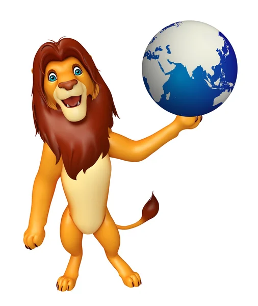 Zabawy kreskówka lew z ziemia znak — Zdjęcie stockowe