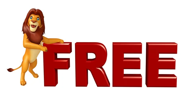 Lion cartoon character with free sign — Stock Photo, Image