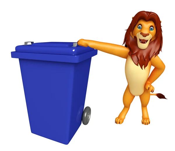 Lion cartoon character  with dustbin — Stock Photo, Image