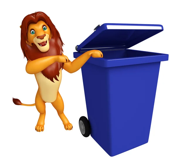 Lion cartoon character  with dustbin — Stock Photo, Image