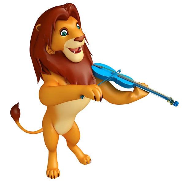 Львиный мультяшный персонаж со скрипкой — стоковое фото