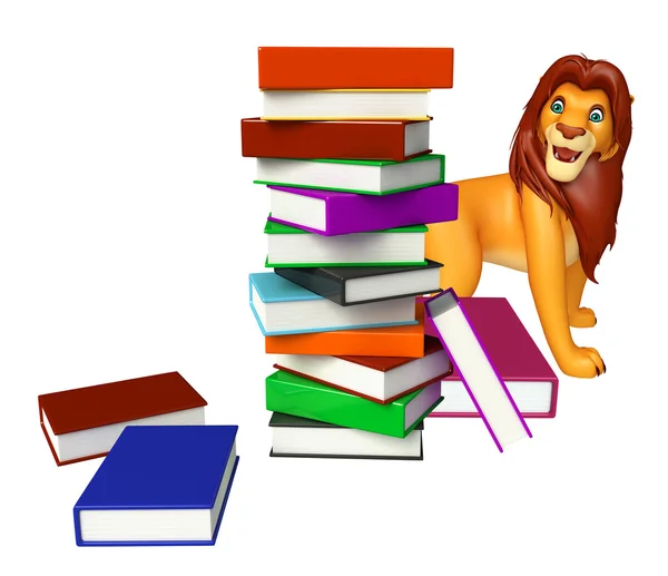 Mignon personnage de dessin animé Lion avec livre — Photo