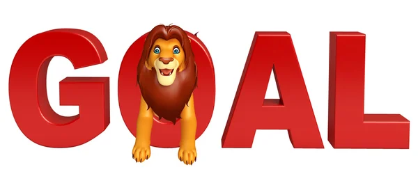 Personagem de desenho animado do leão com sinal de gol — Fotografia de Stock