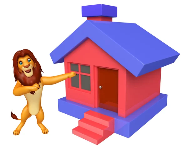 Divertido León personaje de dibujos animados con el hogar — Foto de Stock