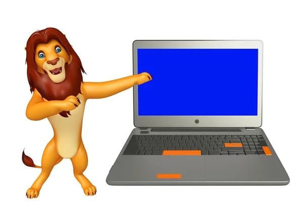 Zabawy kreskówka lew z laptopa — Zdjęcie stockowe