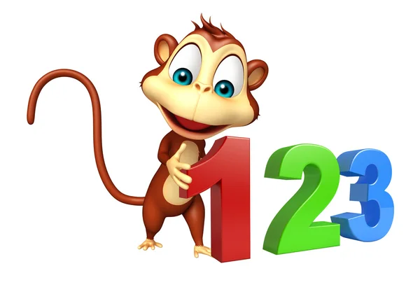 Sevimli maymun çizgi film karakteri 123 işareti ile — Stok fotoğraf