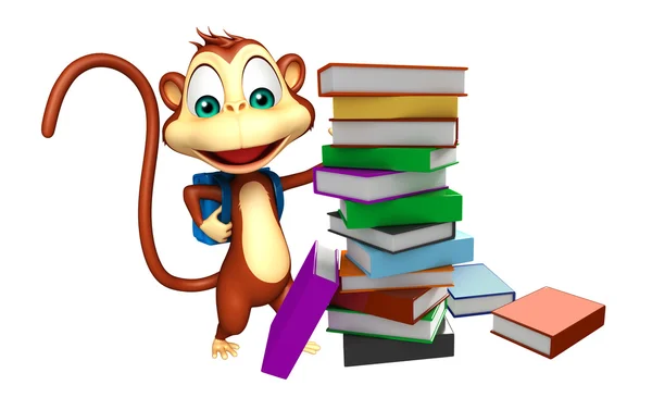 Милий персонаж мультфільму мавпи зі шкільною сумкою — стокове фото